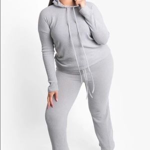 2 piece wide leg ribbed lounge set plus size